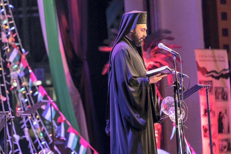 ABU DHABI, UNITED ARAB EMIRATES. 09 DECEMBER 2017. Prayer for UAE at the Abu Dhabi National Theater. Bishop Gregoris of the Roman Orthodox church leads a prayer. (Photo: Antonie Robertson/The National) Journalist: Shereena Al Nuwais. Section: National.