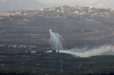 Smoke rises from the village of Arab El Louaizeh in southern Lebanon following Israeli shelling. EPA