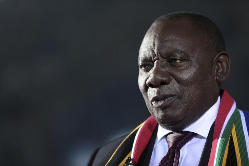 Cyril Ramaphosa, South Africa's deputy president, speaks during a Bloomberg Television interview on day two of the World Economic Forum (WEF) in Davos, Switzerland, on Wednesday, Jan. 24, 2018. World leaders, influential executives, bankers and policy makers attend the 48th annual meeting of the World Economic Forum in Davos from Jan. 23 - 26. Photographer: Simon Dawson/Bloomberg