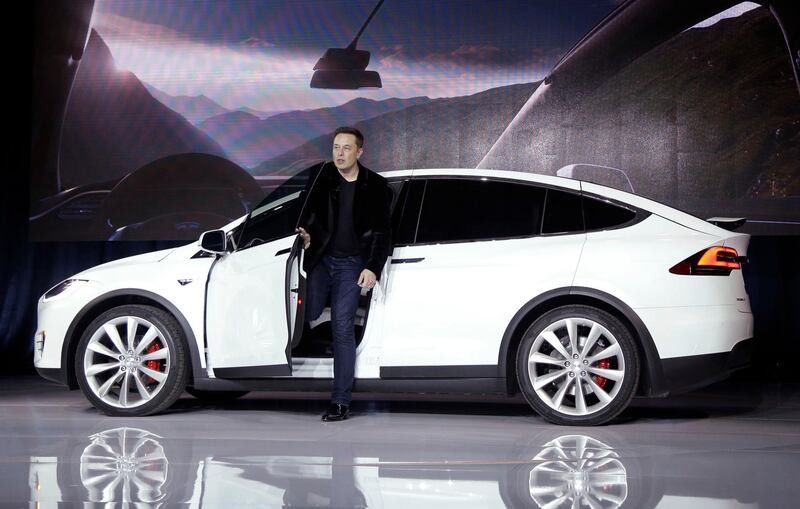 FILE - In this Sept. 29, 2015, file photo, Elon Musk, CEO of Tesla Motors Inc., introduces the Model X car at the company's headquarters in Fremont, Calif. For years, Tesla has boasted that its cars and SUVs are safer than other vehicles on the roads, and Musk doubled down on the claims in a series of tweets this week. (AP Photo/Marcio Jose Sanchez, File)
