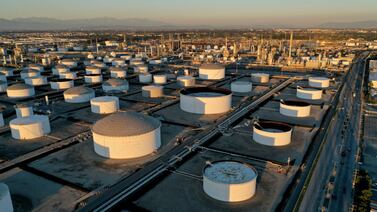 Storage tanks at Marathon Petroleum's Los Angeles Refinery in Carson, California. US crude inventories decreased by 6.4 million barrels in the week ending April 19. Reuters