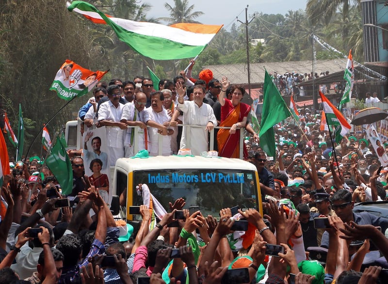 Rahul and his sister, Priyanka Gandhi Vadra, wave to their supporters in Wayanad in the southern state of Kerala. Reuters