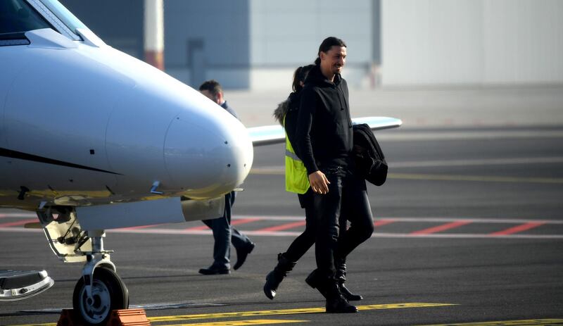 Zlatan Ibrahimovic is seen upon his arrival at  Linate airport. AFP