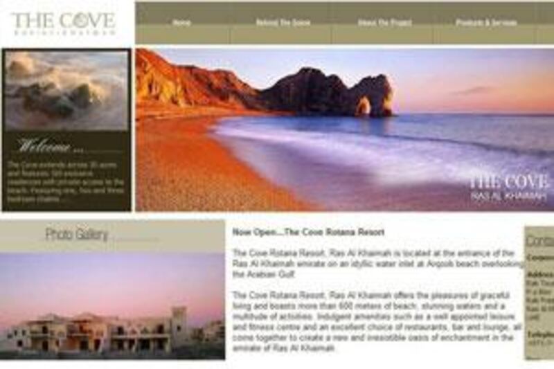 A screen grab from the now replaced website for The Cove Rotana Resort in Ras al Khaimah