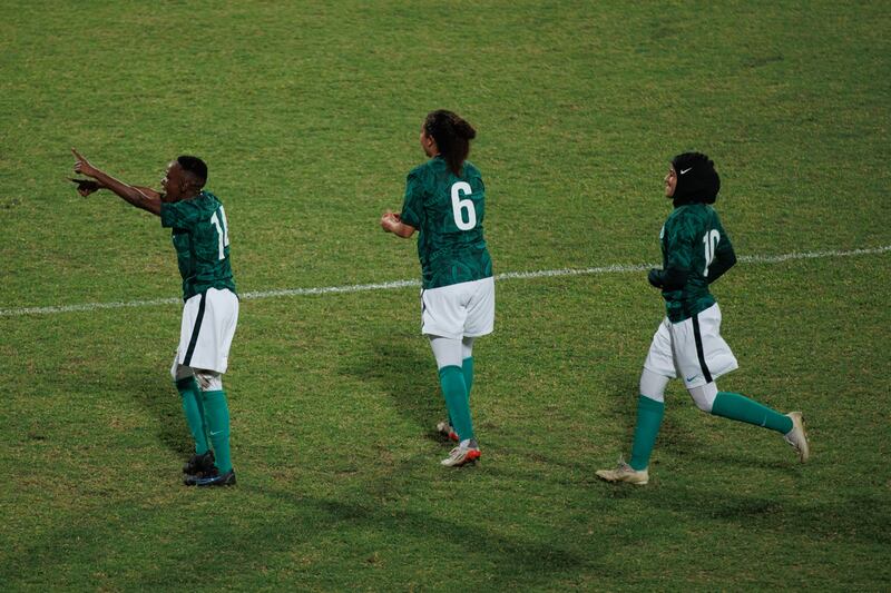 Saudi Arabia women’s football team in action against Seychelles. Photo: SAFF