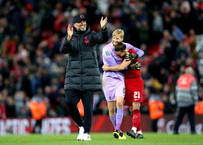 Liverpool manager Jurgen Klopp celebrates at the end of the game. PA