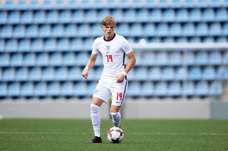 ANDORRA LA VELLA, ANDORRA - OCTOBER 07: Brandon Williams of England runs with the ball during the UEFA Euro U21 Qualifier between Andorra U21 and England U21 at Estadi Nacional on October 07, 2020 in Andorra la Vella, Andorra. (Photo by Alex Caparros/Getty Images)