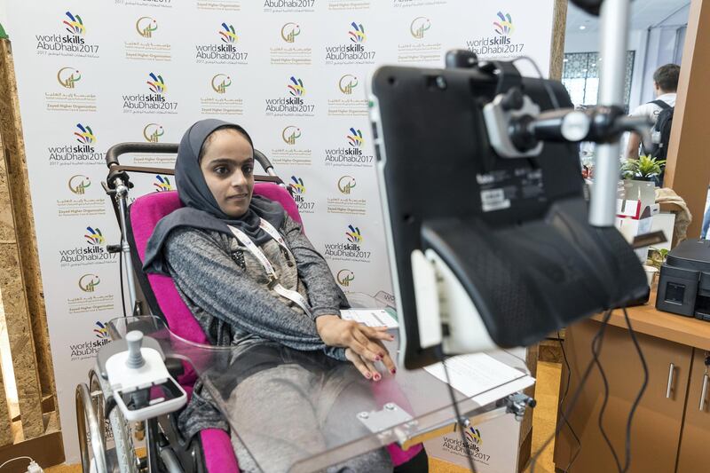 ABU DHABI, UNITED ARAB EMIRATES. 17 AUGUST 2017. Student Huda Al Kaabi. World Skills Exhibition at ADNEC. (Photo: Antonie Robertson/The National) Journalist: Roberta Penington. Section: Business.