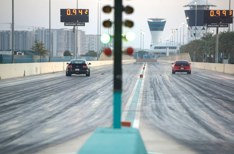 Abu Dhabi, United Arab Emirates - Highly customized Mustangs at the Drag Race Car Show event sponsored by Premium Motors & organized by Emirates Mustang Club at Yas Marina Circuit on January 29, 2018. (Khushnum Bhandari/ The National)
