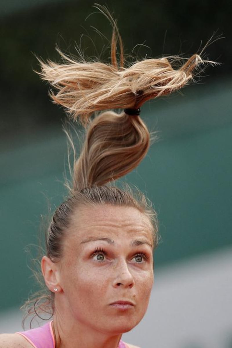 Slovakia’s Magdalena Rybarikova serves against Coco Vandeweghe of the US at the French Open. Christophe Ena / AP Photo