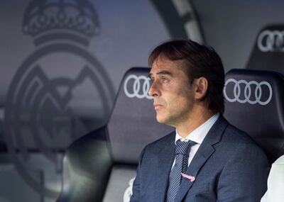 epa07130045 (FILE) - Real Madrid's head coach Julen Lopetegui reacts during the Spanish La Liga soccer match between Real Madrd and Levante UD at Santiago Bernabeu stadium in Madrid, Spain, 20 October 2018 (reissued 29 October 2018). Real Madrid's President Florentino Perez decided on 29 October 2018 to terminate Julen Lopetegui's contact as Real Madrid's head coach after 137 days in charge and substitute him temporarily with Argentinean former player and head coach Santiago Solari.  EPA/RODRIGO JIMENEZ *** Local Caption *** 54714546