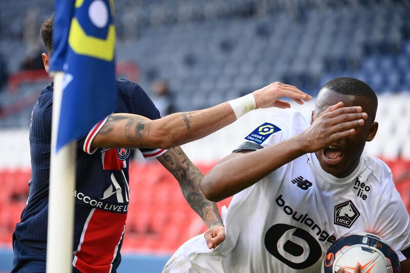 Neymar fouls Lille's Portuguese defender Tiago Djalo. AFP