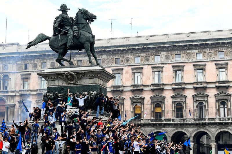 Inter Milan fans celebrate winning Serie A at the Piazza del Duomo on Sunday, May 2. Reuters