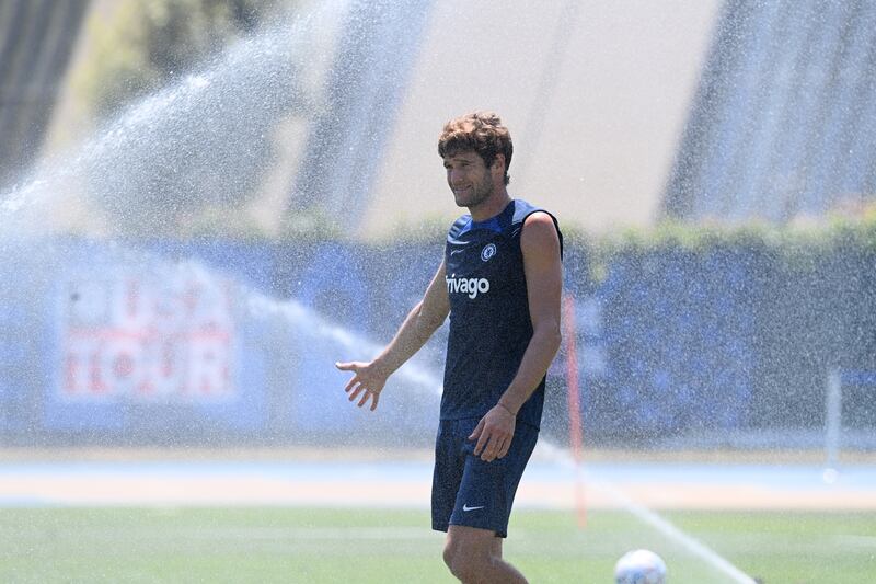 Marcos Alonso during Chelsea's training session in Los Angeles.