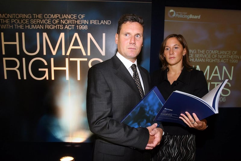 Human rights advisers Mr Starmer and Jane Gordon with the Northern Ireland Policing Board annual human rights report 2006, at the Dunadry Hotel in Co Antrim. Getty Images
