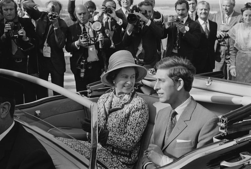 Queen Elizabeth and Prince Charles in Avignon during a state visit to France in 1972