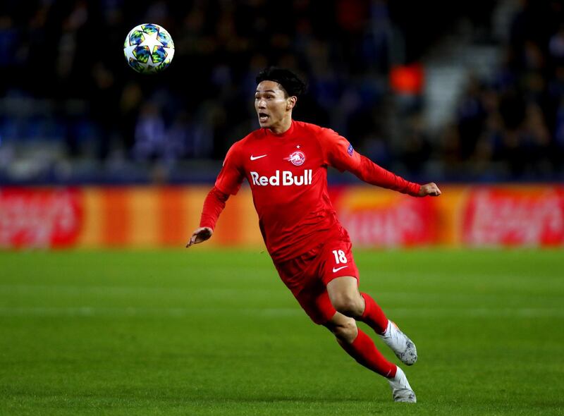 Takumi Minamino during the Champions League match against Genk in November. Getty Images