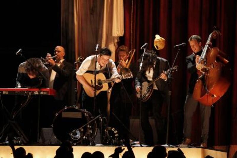 Mumford and Sons perform at the 53rd annual Grammy Awards on Sunday, Feb. 13, 2011, in Los Angeles. (AP Photo/Matt Sayles)