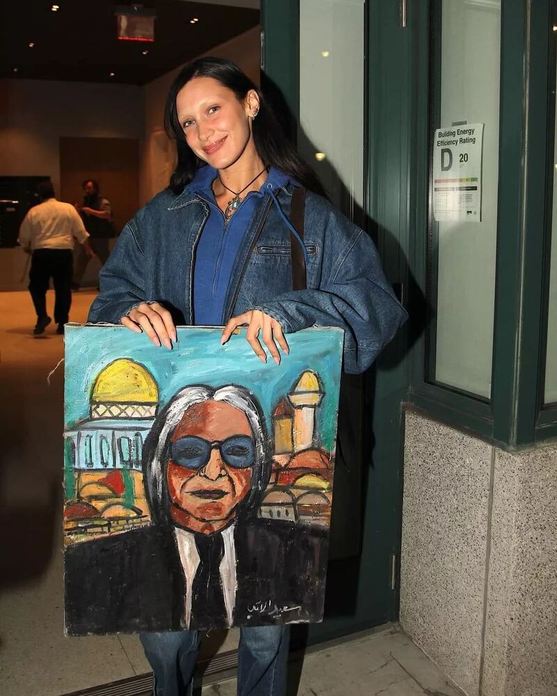 Bella Hadid was gifted a portrait of her father Mohamed by Lebanese artist Said Elatab. Photo: Said Elatab / Instagram