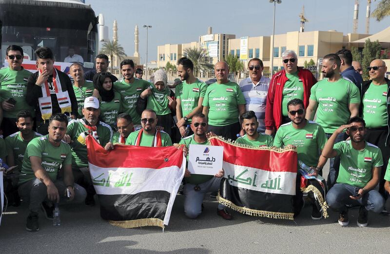 SHARJAH , UNITED ARAB EMIRATES , January 12 – 2019 :- Iraq fans outside the stadium before the start of AFC Asian Cup UAE 2019 football match between Yemen vs Iraq held at Sharjah Football Stadium in Sharjah. ( Pawan Singh / The National ) For News/Sports/Instagram