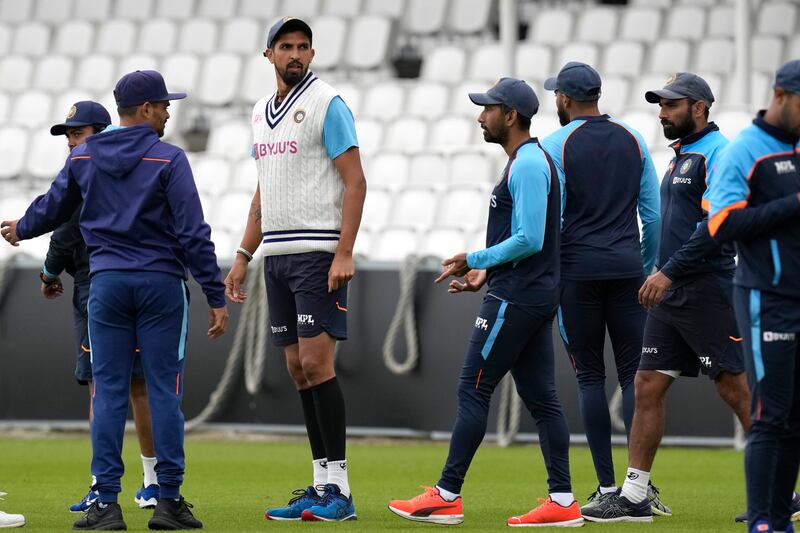 India quick Ishant Sharma, third left, during a training session in London. AP