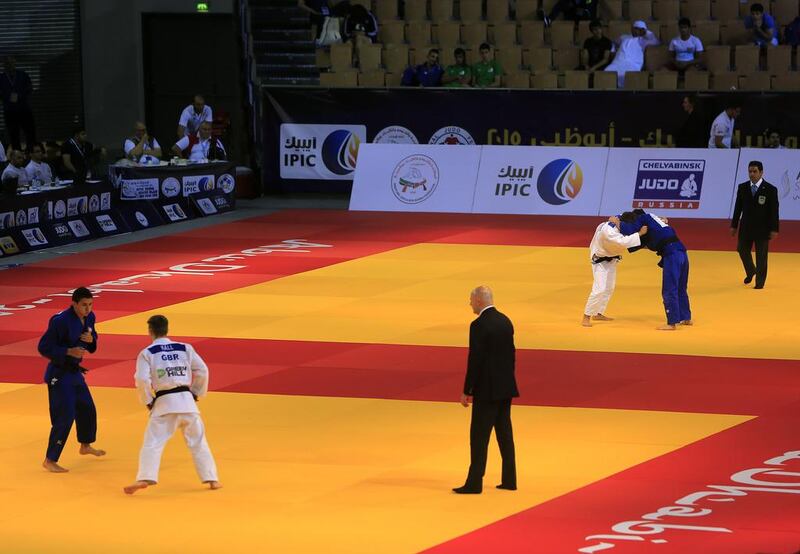 General view of the fights on the opening day of the International Judo Federation (IJF) Junior World Championships, which started at the Ipic Arena at the Zayed Sports City in Abu Dhabi on Friday. Ravindranath K / The National