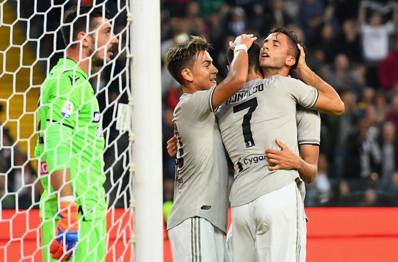 Rodrigo Bentancur of Juventus celebrates after scoring the opening goal. Getty Images