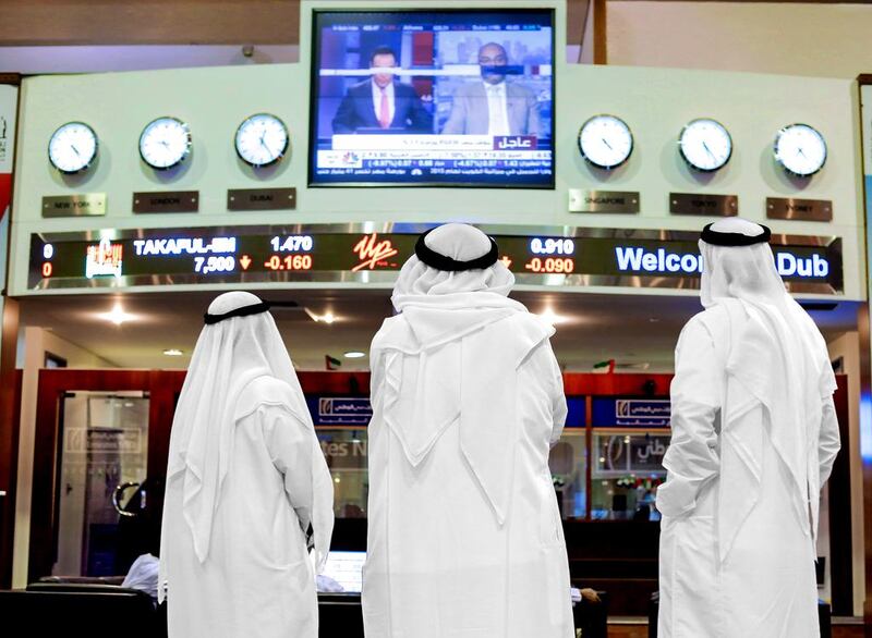 The Dubai Financial Market General Index fell as much as 7.2 per cent on the day, before closing to its lowest level since the end of March. Victor Besa for The National