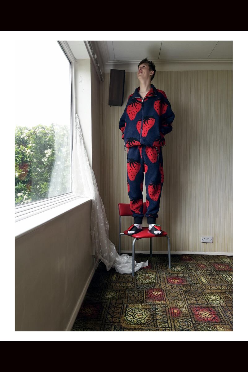 A strawberry tracksuit from JW Anderson, built with rave freedom in mind. Courtesy JW Anderson