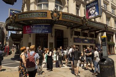 Actors wait to enter and restart rehearsals at the Sondheim Theatre in London. Bloomberg
