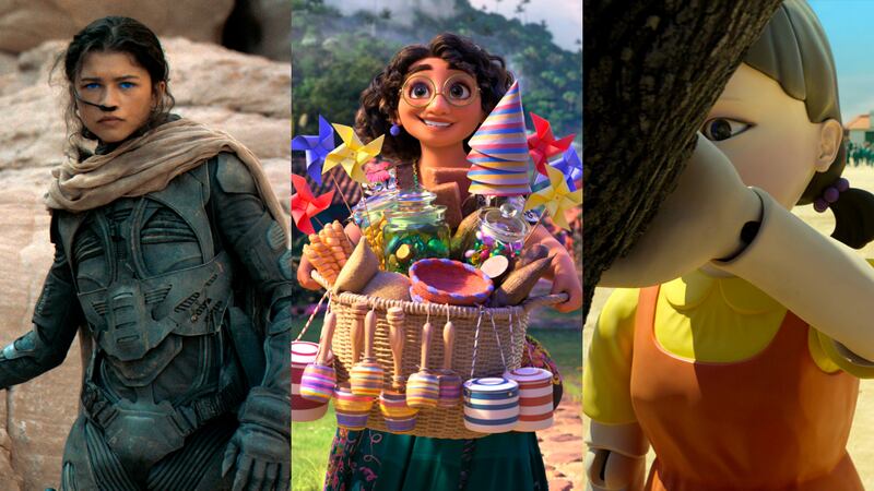 Nominees for the 2022 Art Directors Guild Awards include 'Dune', 'Encanto' and 'Squid Game'. Photo: Warner Bros; Disney; Netflix