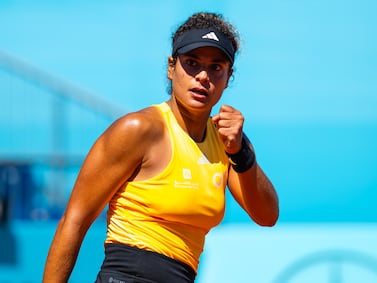 Mayar Sherif during her victory over Lauren Davis in the first round of the Madrid Open at La Caja Magica on April 24, 2024. Getty Images