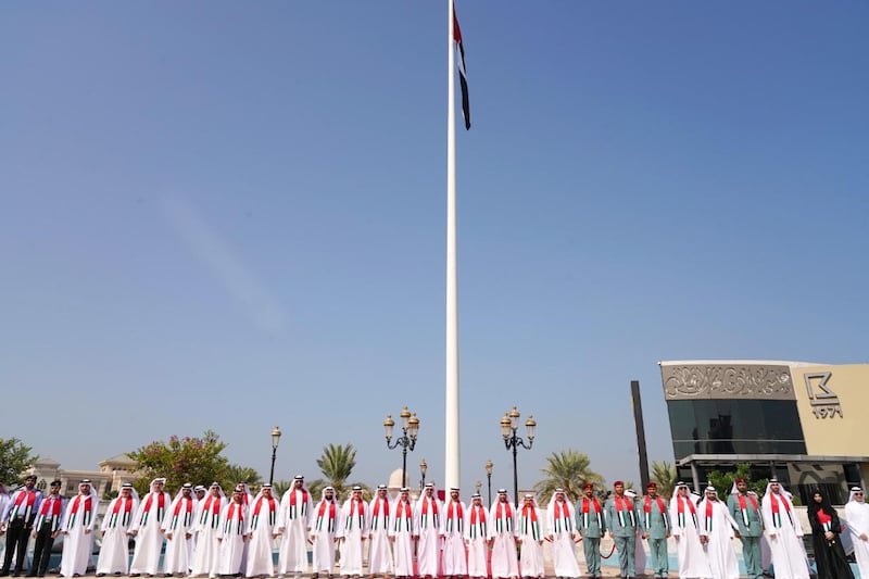 The flag-raising ceremony is the attended by Sheikh Salem bin Abdulrahman Al Qasimi, Chairman of the Ruler’s Office, and a number of government figures and employees. Photo: Sharjah National Day Celebrations Committee