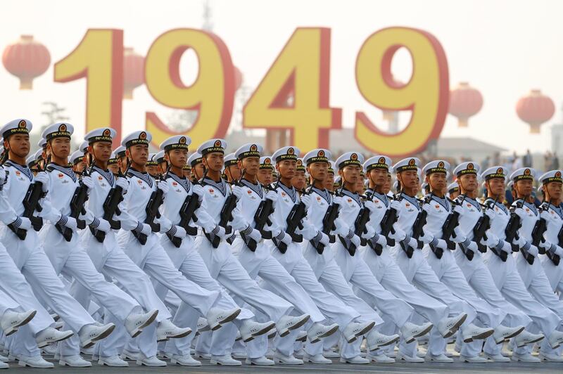 Soldiers of People's Liberation Army march in formation. Reuters