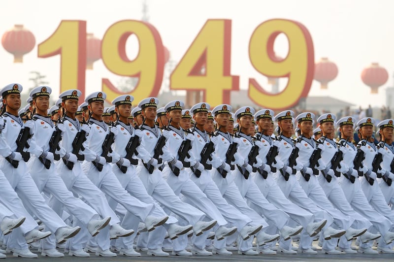 Soldiers of People's Liberation Army march in formation. Reuters