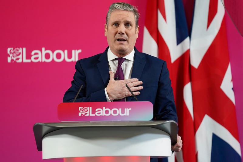 Labour leader Keir Starmer makes a speech deriding Prime Minister Boris Johnson while setting out his patriotic values. AP