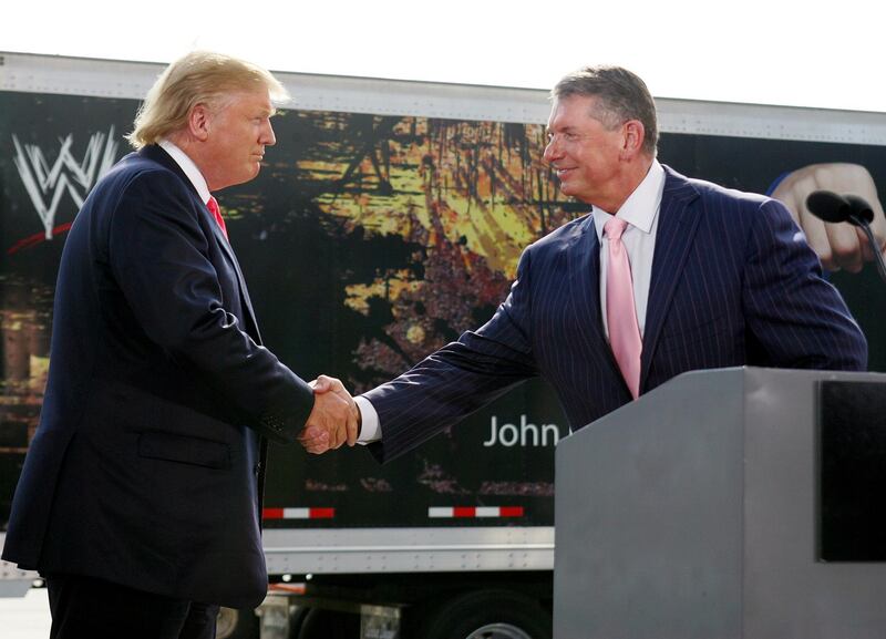 GREEN BAY, WI - JUNE 22: Vince McMahon (R) and Donald Trump attend a press conference about the WWE at the Austin Straubel International Airport on June 22, 2009 in Green Bay, Wisconsin.   Mark A. Wallenfang/Getty Images/AFP