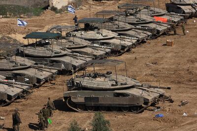 Israeli Merkava tanks on the Gaza border. AFP