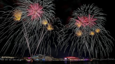 Fireworks light up the sky during Eid Al Fitr celebrations at Yas Island in Abu Dhabi in 2023. The UAE government announced a one-week holiday for its public sector employees on Sunday. Victor Besa / The National