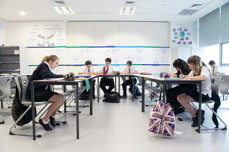 DUBAI, UNITED ARAB EMIRATES, Jan 27, 2016. A mathematics classroom at Gems Wellington Academy. The school has converted 12 classrooms into a large plaza which provides a flexible environment to children to learn.
Photo: Reem Mohammed (Reporter: Nadeem Hanif  Section: NA) Job ID: 36151 *** Local Caption ***  RM_20160127_GEMS_22.JPG