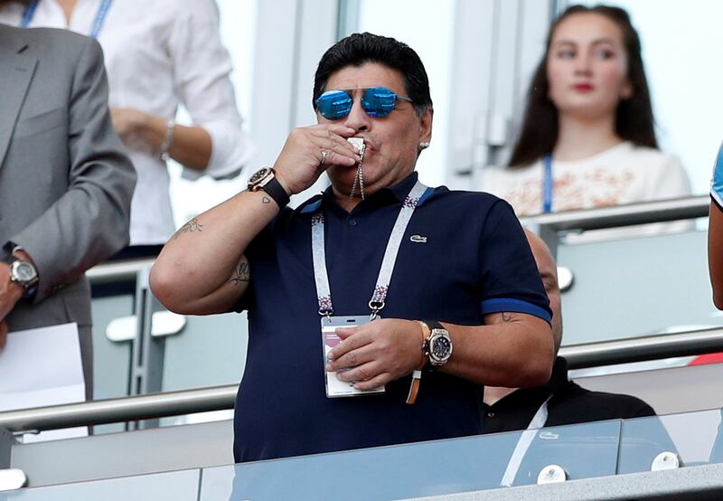 FILE PHOTO: Soccer Football - World Cup - Round of 16 - France vs Argentina - Kazan Arena, Kazan, Russia - June 30, 2018  Diego Maradona in the stands before the match  REUTERS/John Sibley/File Photo