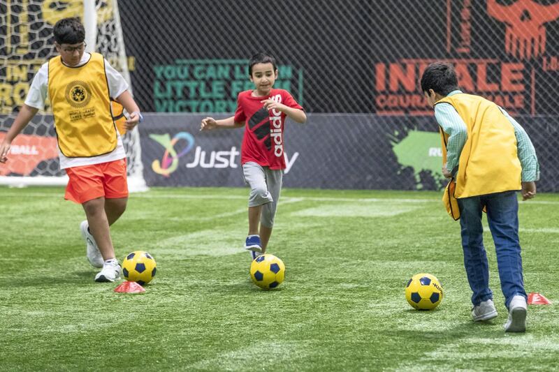 DUBAI, UNITED ARAB EMIRATES. 23 JULY 2018. Special Olympics are running a summer camp at Dubai Sports World for young people with intellectual disabilities at Dubai World Trade Centre. So far over 40 people with intellectual disabilities have taken part in weekly training sessions including football, basketball and cycling alongside ambassadors and members of the Special Olympics UAE team. (Photo: Antonie Robertson/The National) Journalist: Standalone. Section: National.