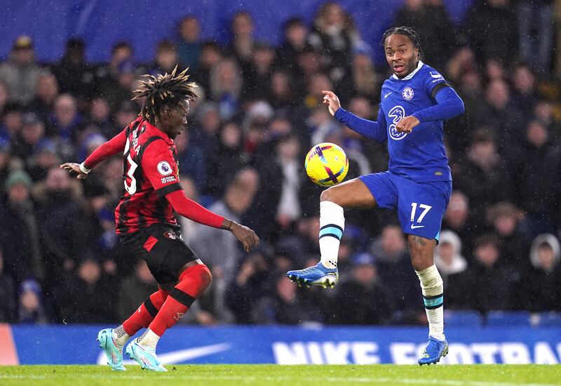 Bournemouth's Jordan Zemura (left) and Chelsea's Raheem Sterling battle for the ball. PA