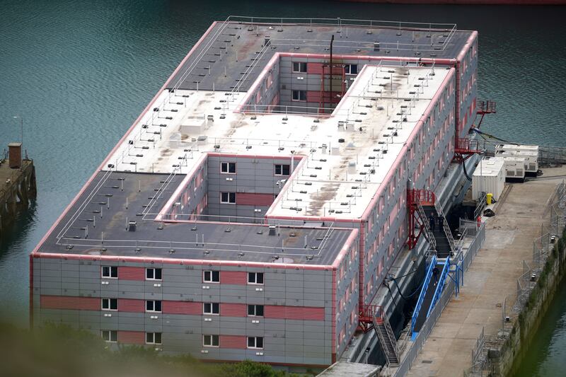 The Bibby Stockholm asylum seeker accommodation barge at Portland Port in Dorset. PA