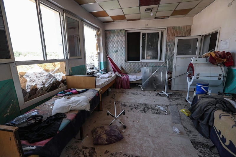 A view inside a hospital room at a health facility that was hit by a reported Russian air strike after midnight in town of Urum Al ubra in the western countryside of Syria's northern Aleppo province. AFP