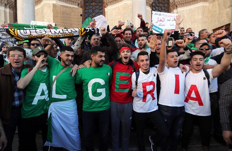 People during a protest in Algiers, Algeria. EPA