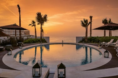 The resort pool sits near the beach and between the villas and the beach eatery La Spiaggia. Bulgari Resort Dubai 