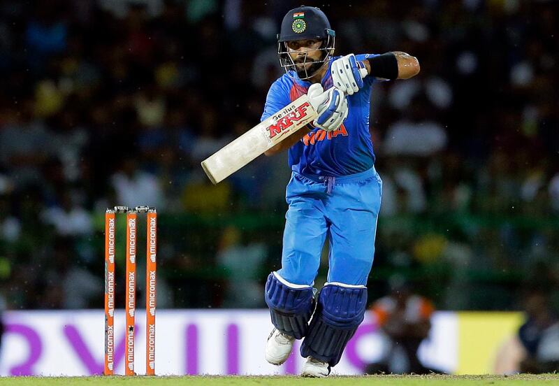 India's Virat Kohli plays a shot during the Twenty20 cricket match against Sri Lanka in Colombo, Sri Lanka, Wednesday, Sept. 6, 2017. (AP Photo/Eranga Jayawardena)