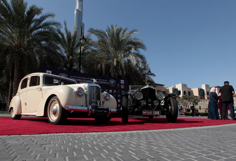 Dubai, United Arab Emirates - March 7, 2013.  Bentleys from the 1920s dominates the 5th Emirates Classic Car Festival along Mohammed Bin Rashid boulevard.  ( Jeffrey E Biteng / The National )
