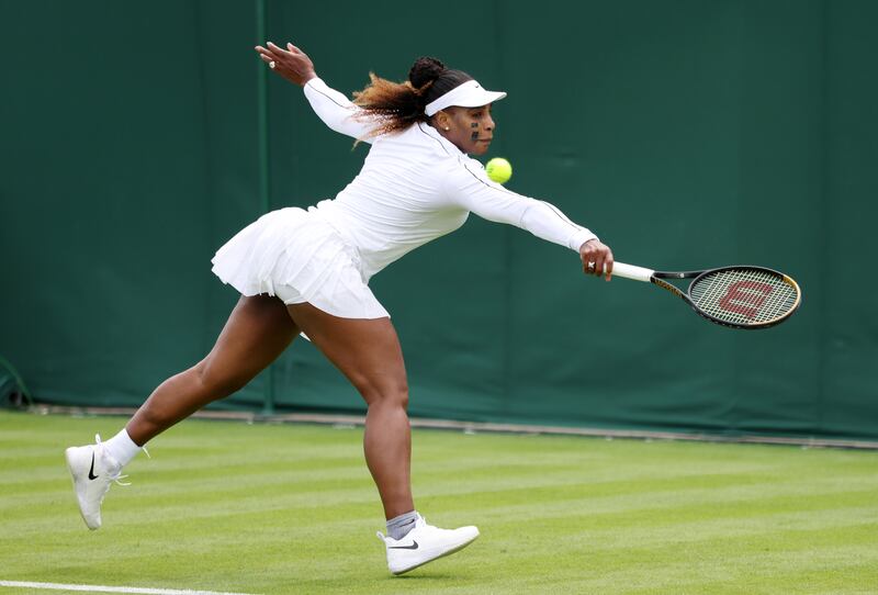 Serena Williams during a training session at the All England Lawn Tennis and Croquet Club ahead of Wimbledon on June 25, 2022. Getty